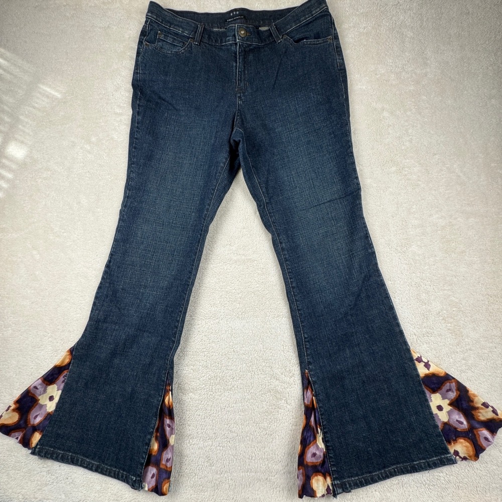 Women's AXESS Flare Bohemian Stretch Jeans Favorite Fit Size 14 Patterned Insets